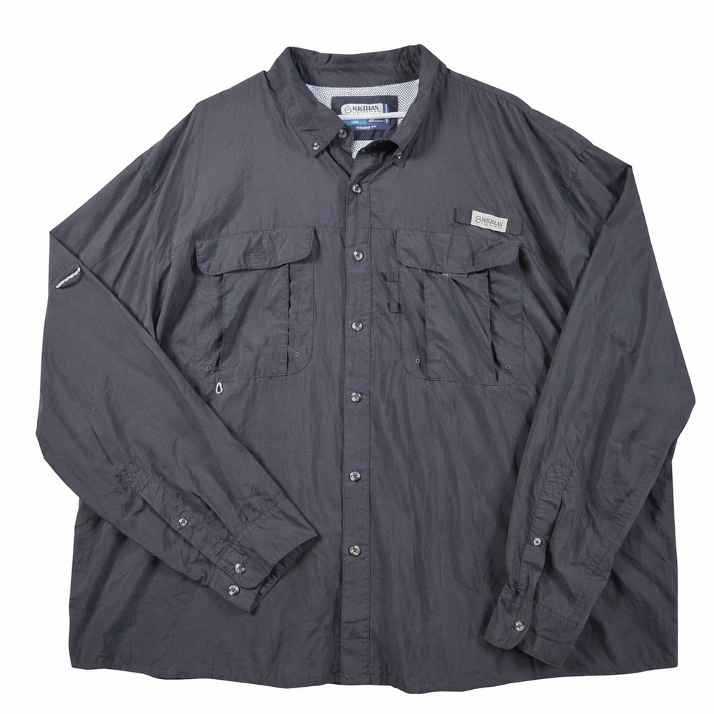 Magellan Outdoors Fish Gear Shirt Mens 3XL Gray Long Sleeve Fishing Button Up Ve